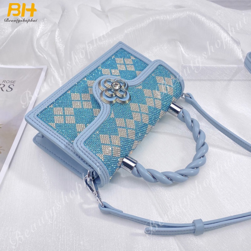 Túi Đeo Chéo Hình Vuông Nhỏ Đính Kim Cương Giả Màu Cầu Vồng Mẫu Mới 2022 Thời Trang Cho Nữ