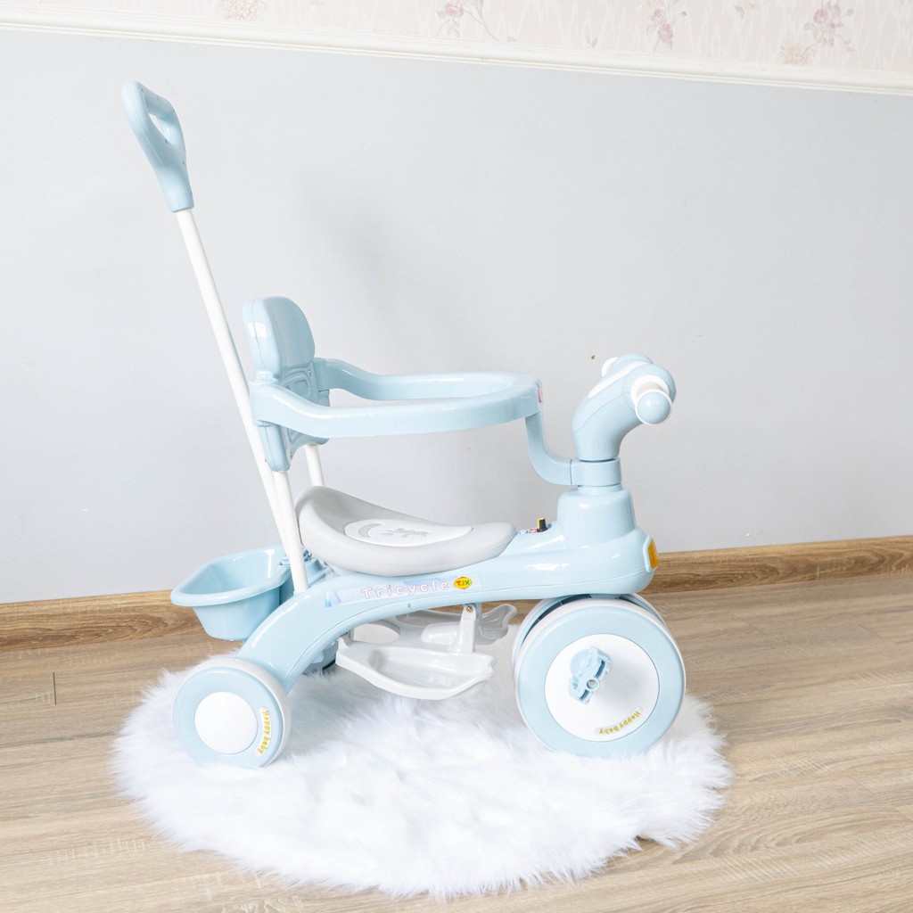 GIÁ TỐT NHẤT !!! Xe đạp 3 bánh có cần đẩy phát nhạc 618 màu Xanh