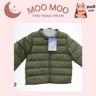 Áo khoác phao lông vũ Moimoln xanh rêu có túi 2 bên cho bé