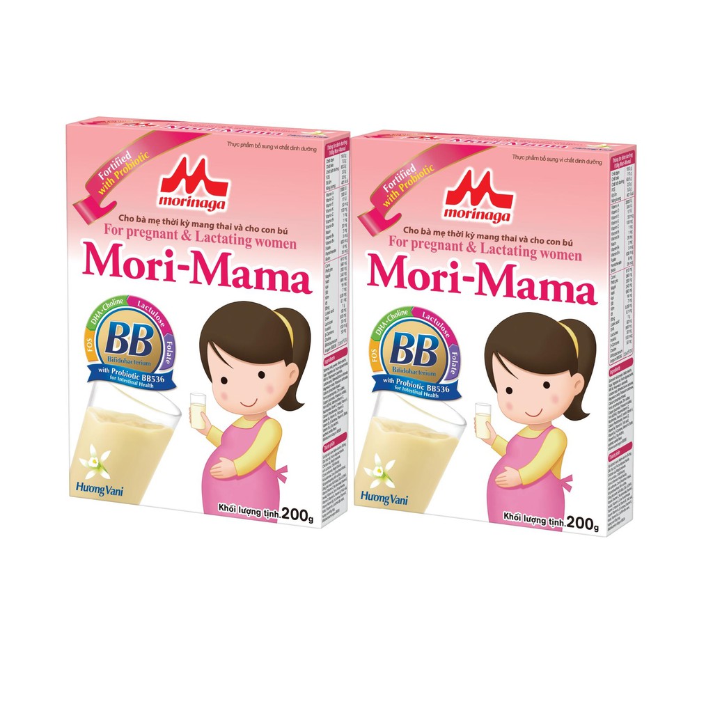 Combo 2 hộp sữa Morinaga dành cho mẹ bầu và sau sinh Mori-Mama 200gr hương socola/vani