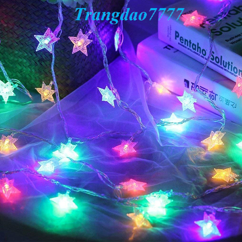 Dây Đèn Led Xài Pin AA Hinh Ngôi Sao May Mắn Trang Trí Tiệc Noel Cắm Trại Decor Phòng Ngủ
