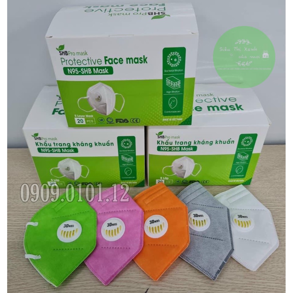 Khẩu trang n95 có van thở SHB Pro Mask, Kn95 chính hãng 5 lớp kháng khuẩn chuẩn FFP2 hộp 10 cái | BigBuy360 - bigbuy360.vn