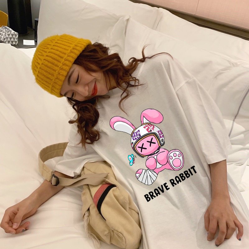 Áo thun nam nữ unisex tay lỡ BRAVE RABBIT, áo phông cotton form rộng oversize