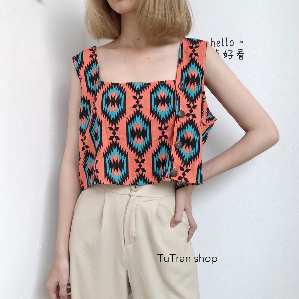Áo 3 lỗ croptop 1 hàng cúc