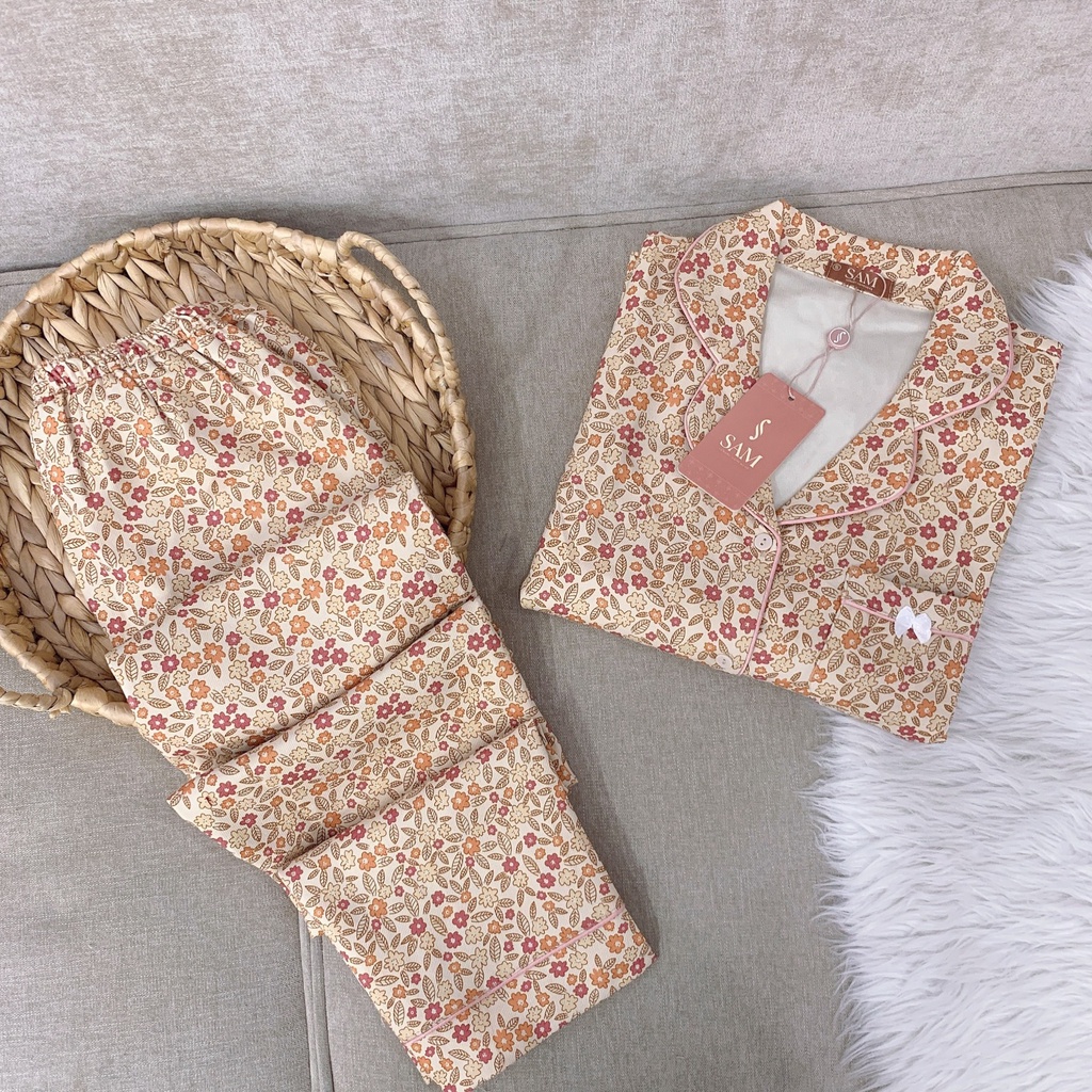 Bộ mặc nhà thu đông dài tay vải nhung mềm, đồ ngủ họa tiết hoa nhí nhiều màu, pijama WOWOMI | BigBuy360 - bigbuy360.vn