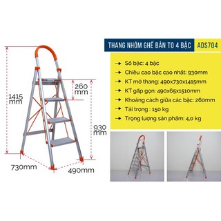 Thang nhôm ghế bản to 4 bậc Advindeq ADS-704