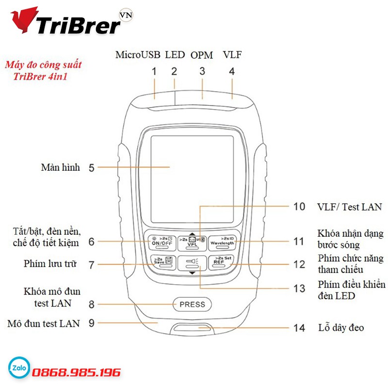 Máy đo công suất quang Tribrer mini APM50NT [ Kèm soi VFL công suất 15nW ] - CHÍNH HÃNG