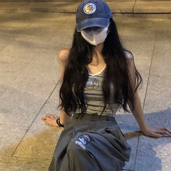 Summer New Japanese Cartoon Hanging Neck Hello Kitty Vest Girls Sexy Outer Wear Cute Pure Lust Style Short Section with Hot Girl Sleeveless Top