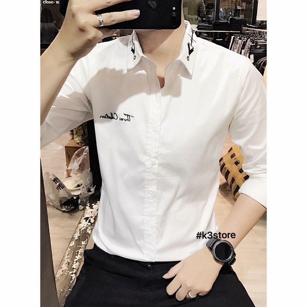 ÁO SƠ MI NAM IN CHỮ THREE COLLECTION SÀNH ĐIỆU, SIZE M-6XL TỪ 40-90KG