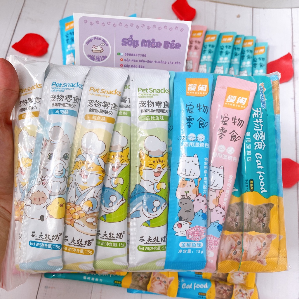 Combo Súp thưởng mix sẵn 45 thanh gồm 3 loại và 9 hương vị cho Mèo