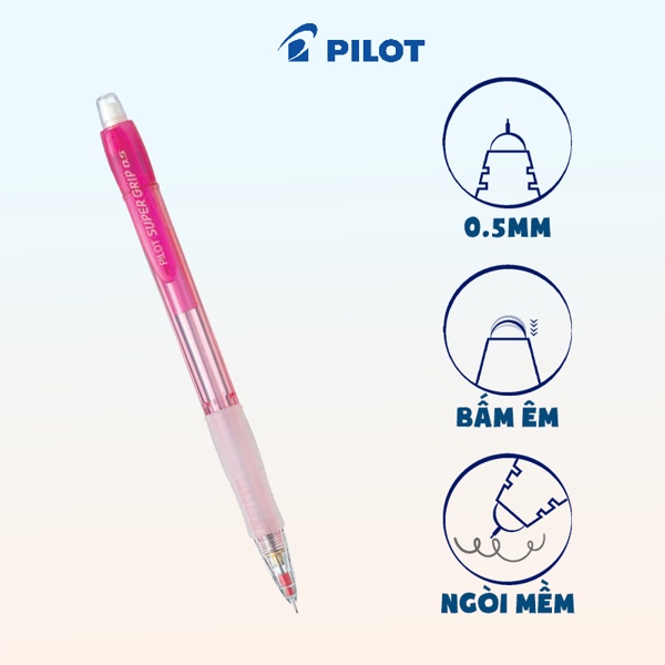 Bút Chì Bấm Nhật Bản Pilot Super Grip Neon H-185N-R-2B/ Thân Hồng (0.5mm)