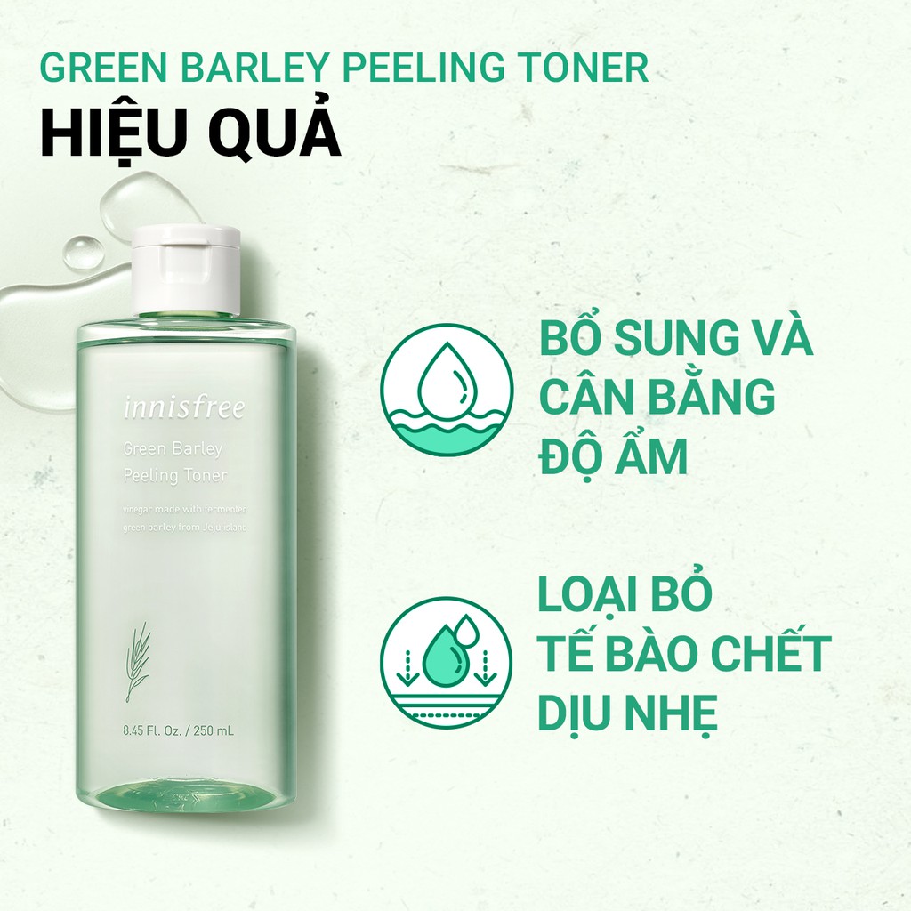 [Mã COSIF05 giảm 10% đơn 400K] Nước cân bằng tẩy tế bào chết từ lúa mạch xanh innisfree Green Barley Peeling Toner 250ml