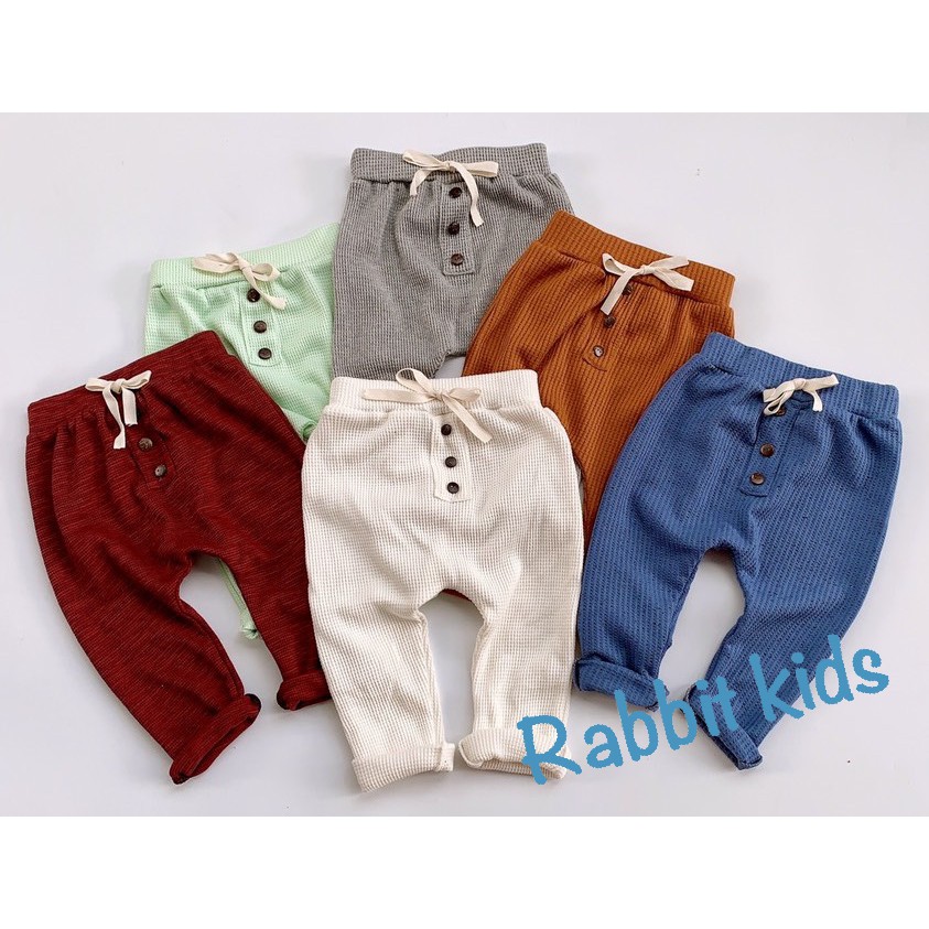 Quần Dài Thu Đông Cho Bé Trai FREESHIP RABBIT KIDS -Set 3 Quần Cotton Tổ Ong Cúc Gỗ Dài Trẻ Em Mềm Mại Co Giãn