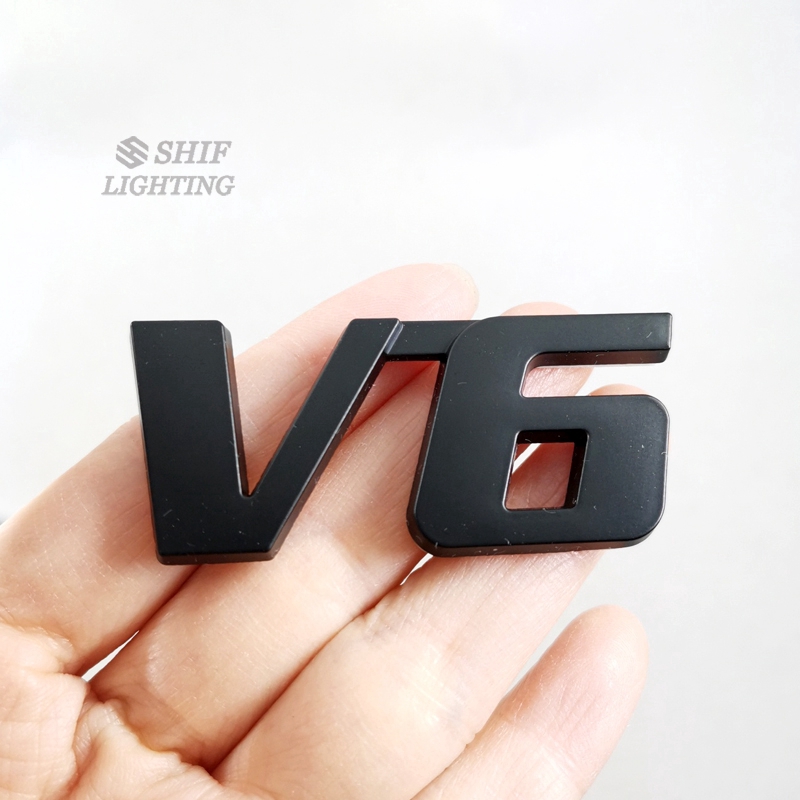 Logo họa tiết V6 V8 chất liệu kim loại trang trí xe hơi