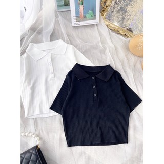 💚 Áo croptop gân đũa cổ bẻ