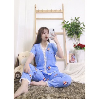 ( Freesize Lụa Hàn ) Đồ Bộ Pijama Lụa Ren Lưới TNQD.