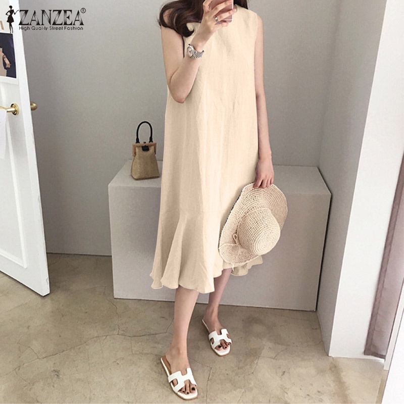 Zanzea Đầm Nữ Cộc Tay Cổ Tròn Form Rộng Thời Trang Hàn