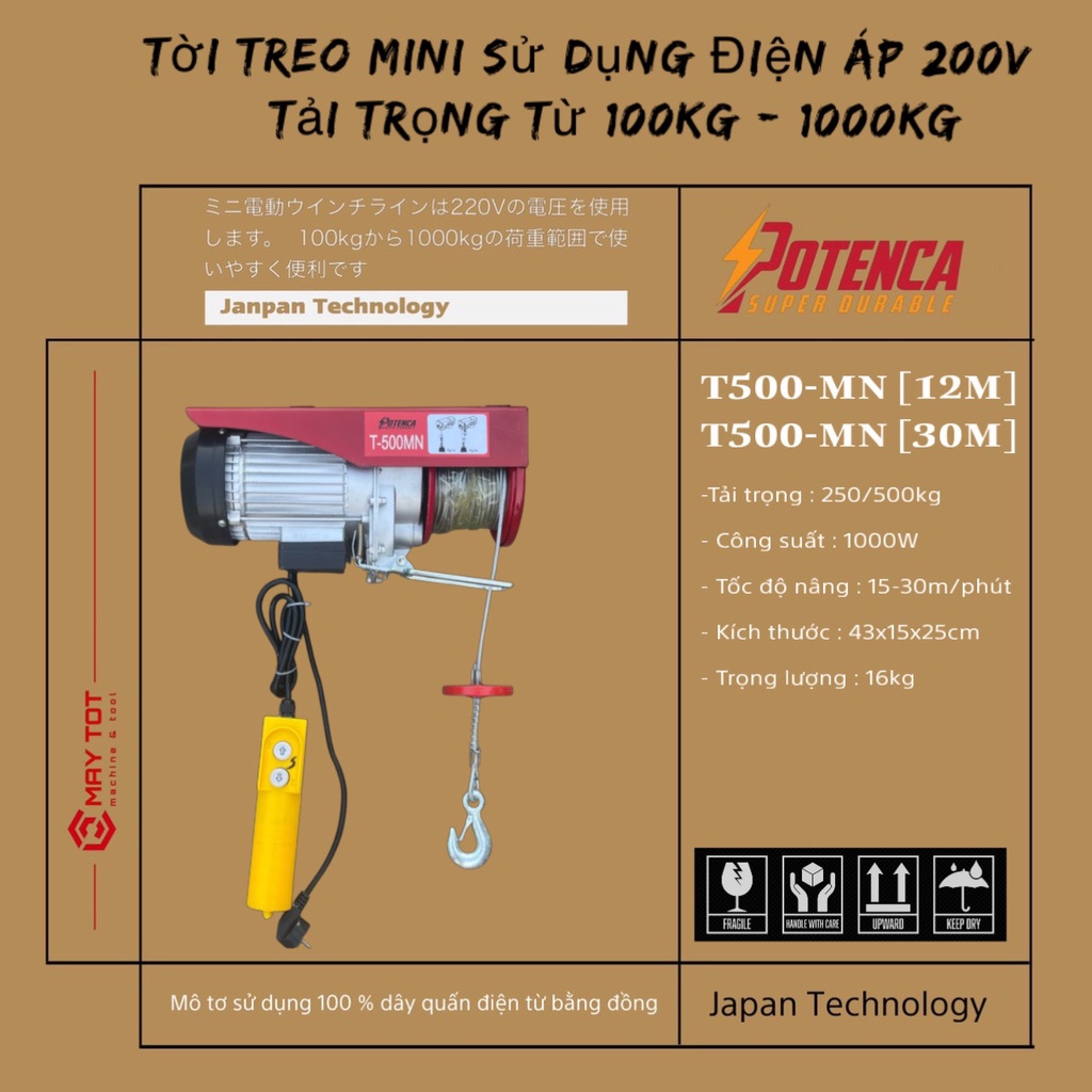 Máy Tời Điện T500- MN ( PA 500 )  loại 12M và 30M ( lõi đồng ) sẵn hàng sll hot hot!!!!