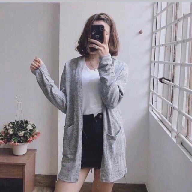 [ Ảnh Thật] Áo khoác len cardigan dáng dài - Chất Len Mịn