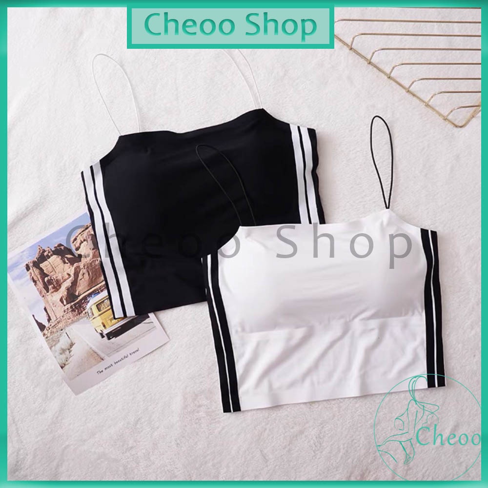 Áo Bra Đúc Su 2 Dây Phối Màu Đen Trắng Sành Điều AL44 Cheoo Shop