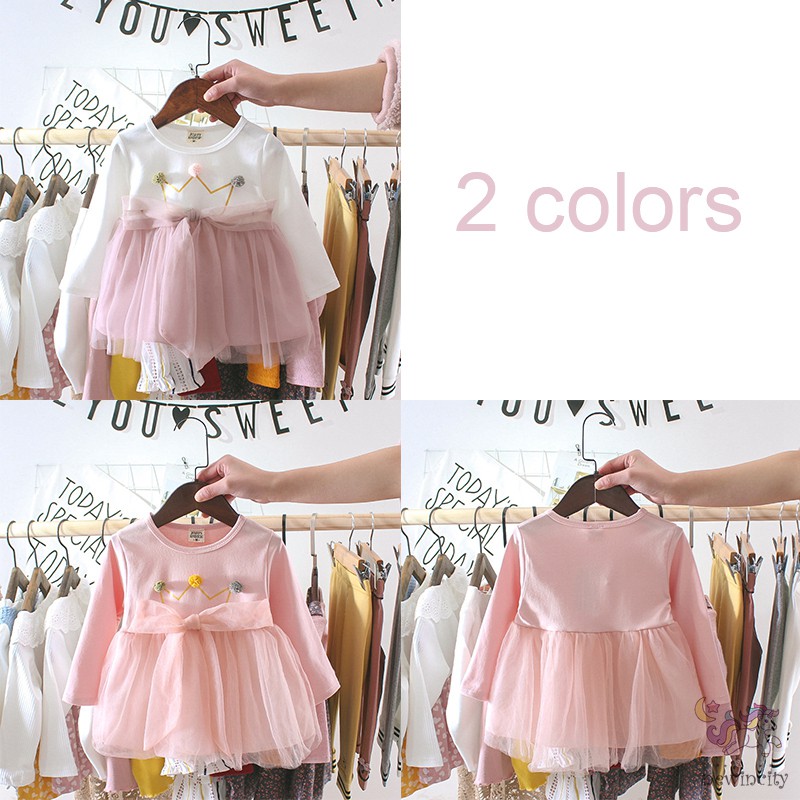 Đầm Công Chúa Phối Lưới Kiểu Hàn Quốc Thời Trang Xuân Thu Xinh Xắn Dành Cho Bé Gái