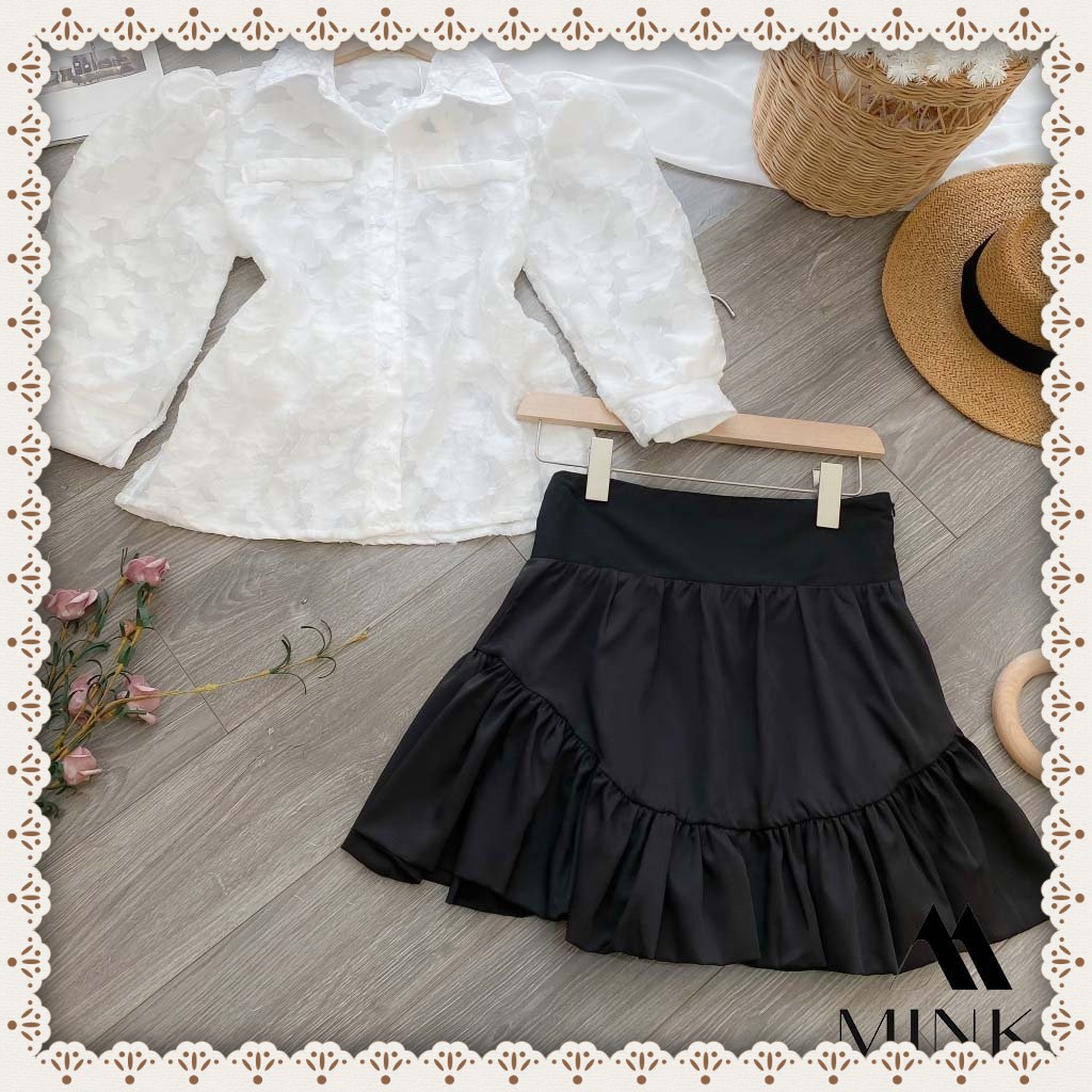 [HÀNG THIẾT KẾ] Set Áo Sơ Mi Ren Nổi Buộc Nơ Eo + Chân Váy Đuôi Cá Đen - Chất Liệu Ren Vân Nổi Cao Cấp | BigBuy360 - bigbuy360.vn