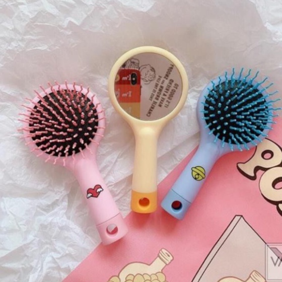 Bộ gương lược trang điểm dễ thương có tay cầm - Gương kèm lược Massage bỏ túi Molangshop