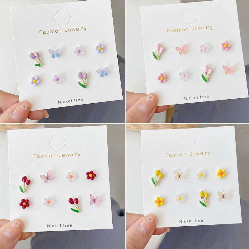 8 Bông Tai Acrylic Hình Hoa Và Bướm Nhiều Màu Sắc Dễ Thương Cho Bạn Gái