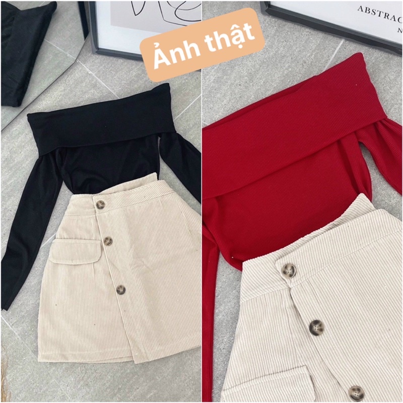 SET ÁO ĐỎ BẸT VAI TD x CHÂN VÁY ❤️ | BigBuy360 - bigbuy360.vn