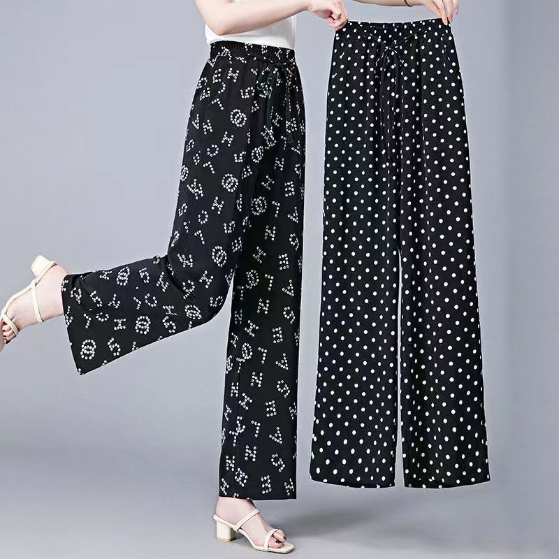 Quần Legging Lụa Lạnh Mỏng Ống Rộng Họa Tiết Kẻ Sọc Trắng Đen Thời Trang Mùa Hè 2022 Cho Nữ