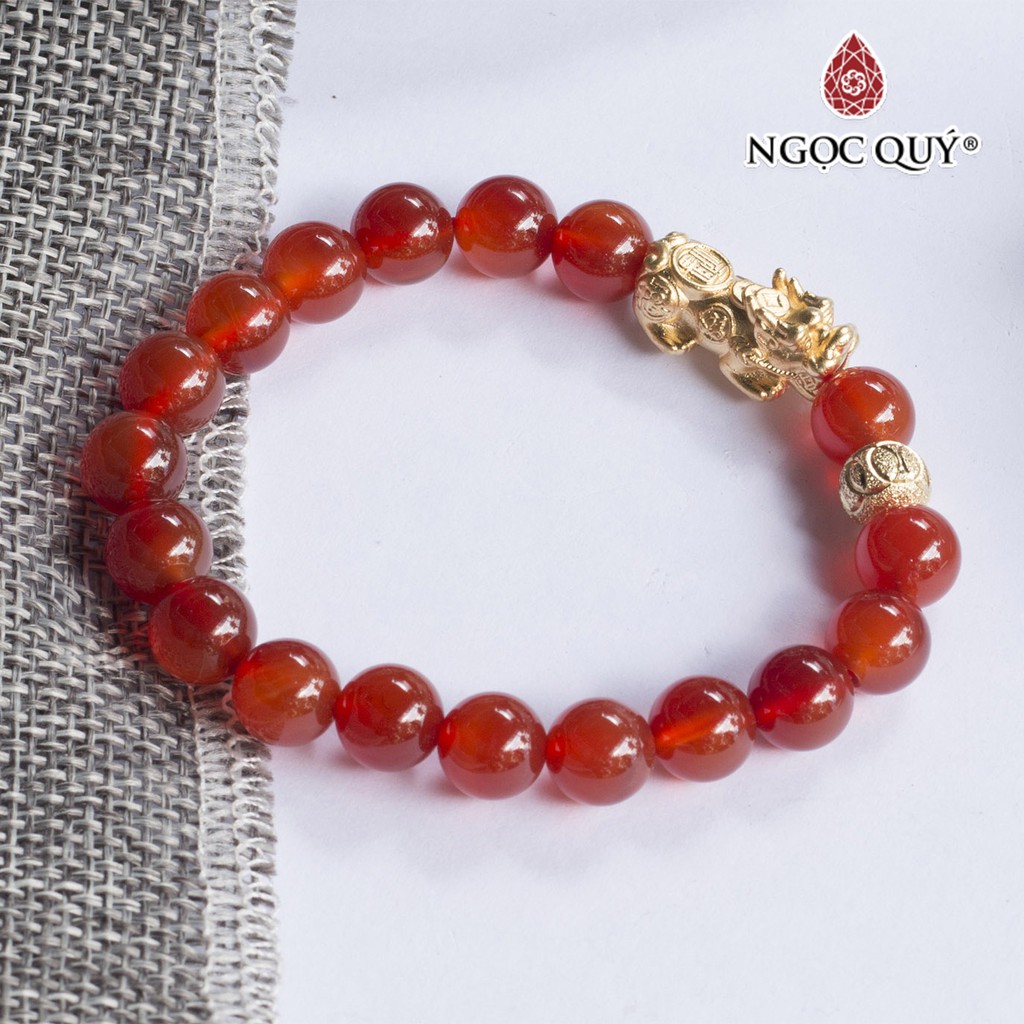 Vòng Mã Não Đỏ Phối Tỳ Hưu Bạc Mạ Vàng 24K Size Hạt 8mm - Ngọc Quý