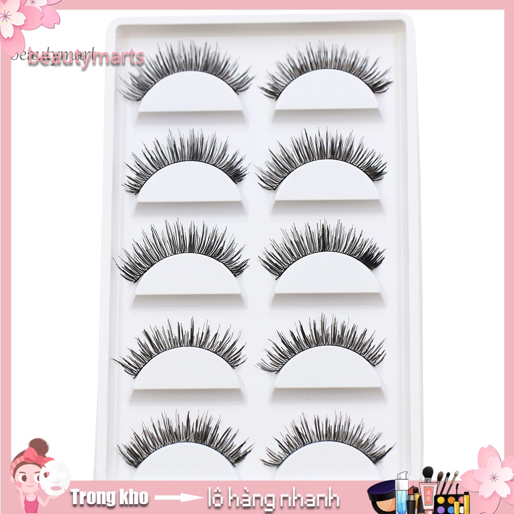 [Hàng mới về] Bộ 5 cặp lông mi giả dài và dày mềm mại dùng trang điểm làm đẹp