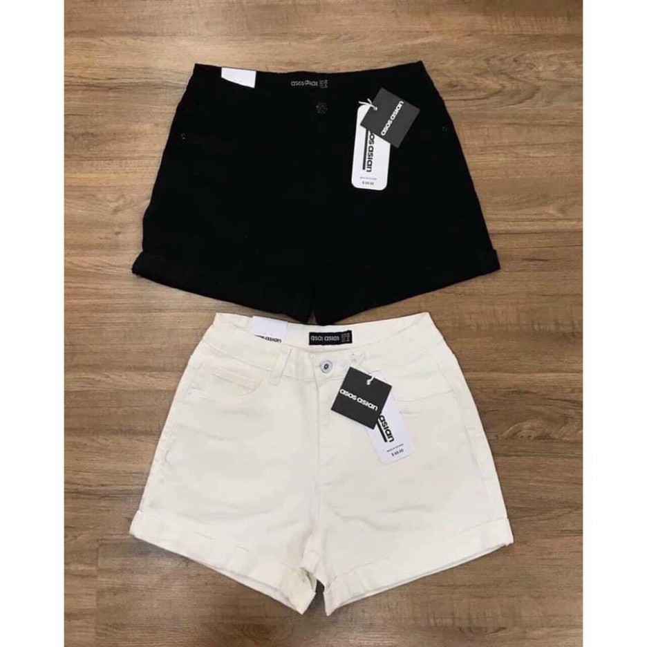 Quần đùi bò giấy cạp cao - gen bụng 2 màu đen trắng