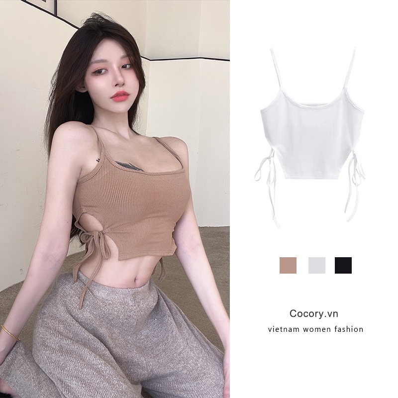 Cocory vn Áo Croptop Sát Nách Thiết Kế Lệch Tà Phong Cách Đường Phố Quyến Rũ