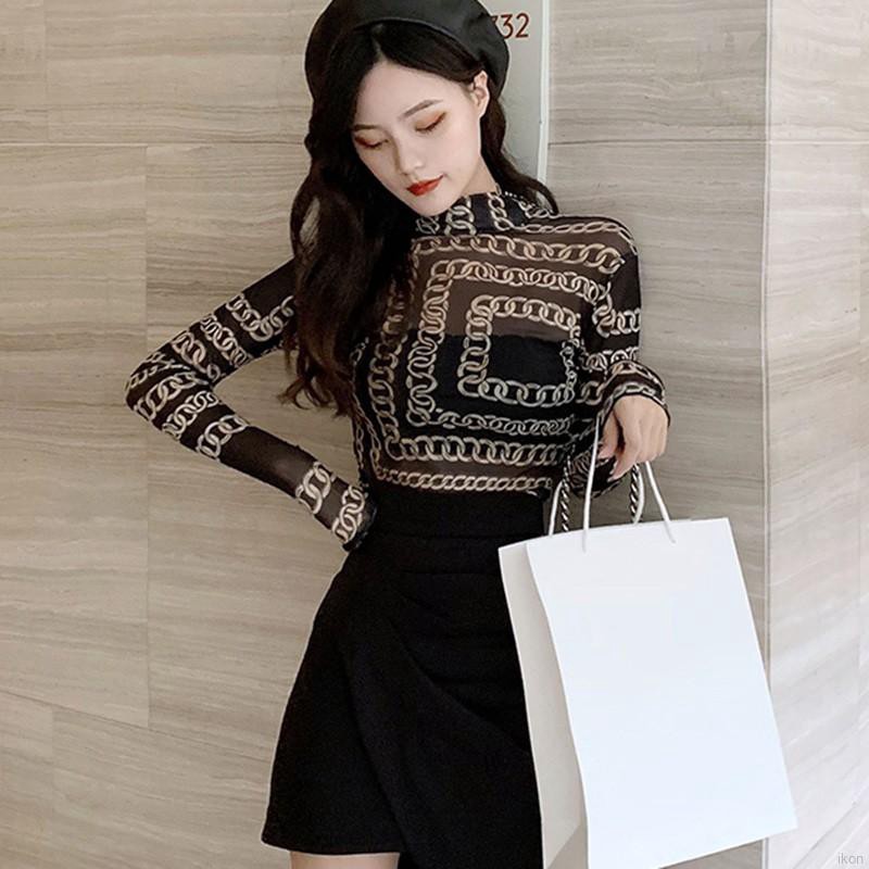 Áo Lưới Xuyên Thấu Ôm Dáng Tay Dài Phong Cách Hàn Quốc Cho Nữ