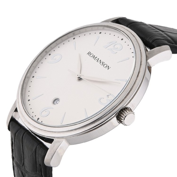 Đồng hồ nam Romanson Men Watch TL4259MWWH mặt mỏng có lịch ngày chống nước, kính chống xước, dây da cao cấp chính hãng