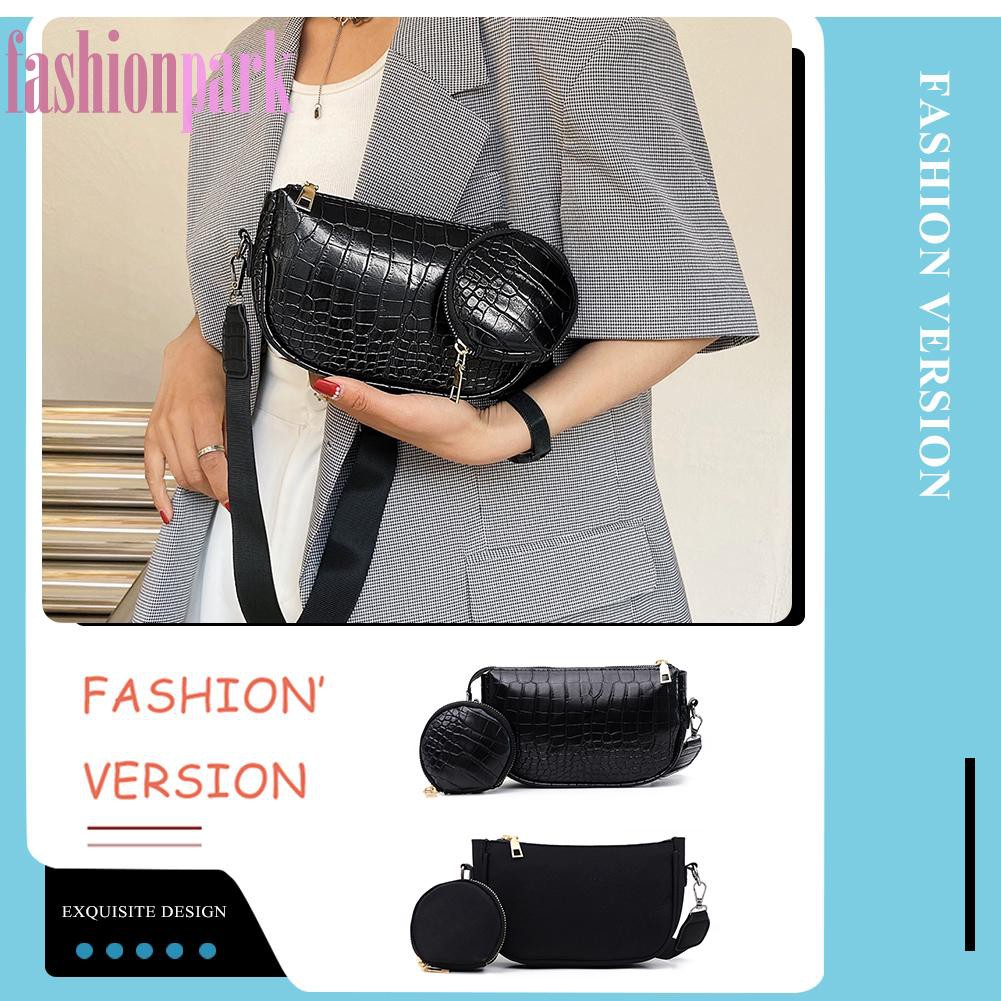 (FAS)Retro Women Pure Color Alligator Pattern Shoulder Bag Purse Composite Bags