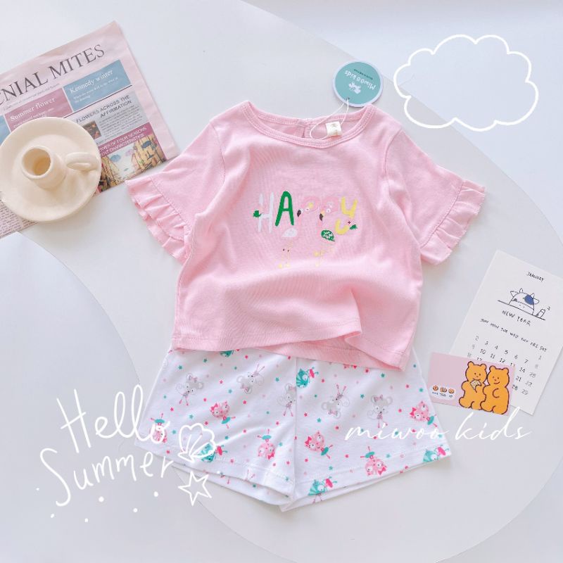 Bộ Bozip Họa Tiết dễ Thương Phối Tay Bèo Đồ Bộ Bé Gái