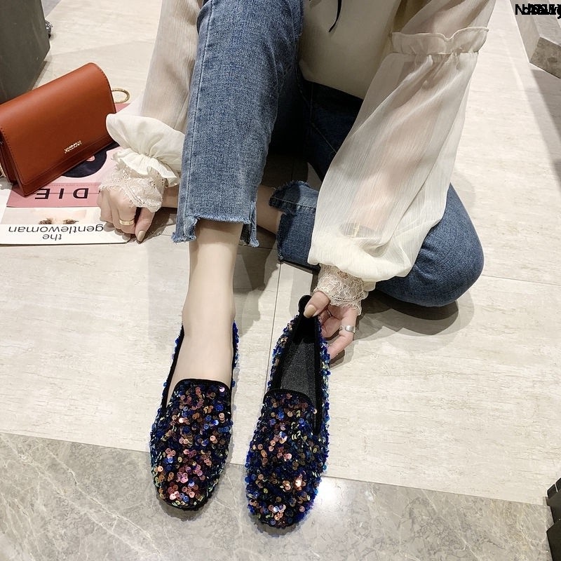 Giày Lười Đế Xuồng Đính Kim Sa Thời Trang Hè Thu 2020 Cho NữGiày Lười Đế Bằng Thiết Kế Đơn Giản Thời Trang Cao CấpGiày Mềm Đính Đá Phong Cách Hàn Quốc Cho Nữ