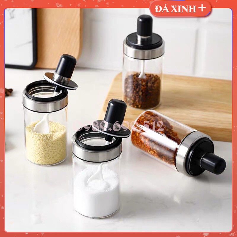 Hũ Đựng Gia Vị Bằng Thủy Tinh Kèm Thìa