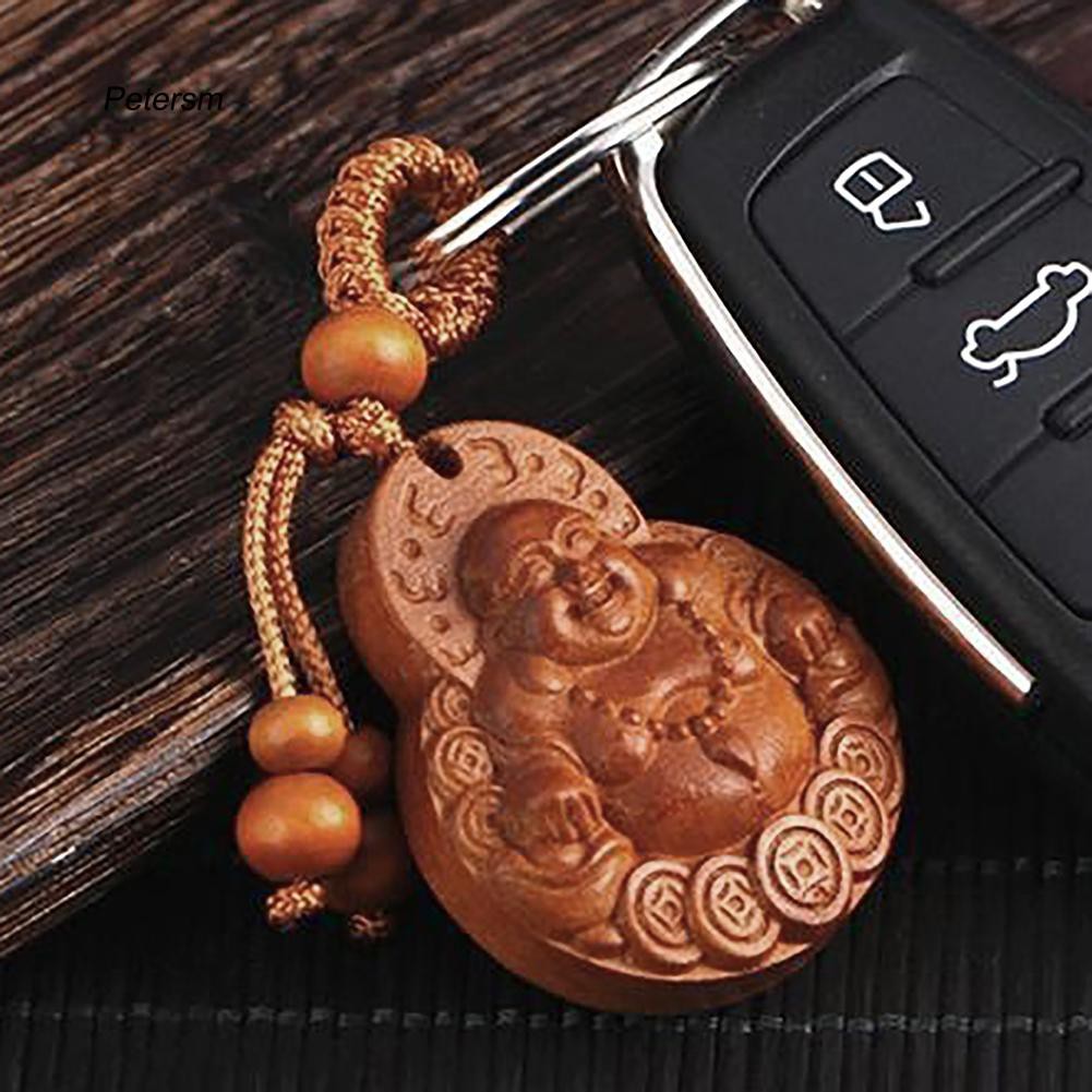 Móc khóa hình Phật bằng gỗ ấn tượng