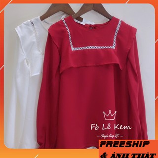 Áo Kiểu Sơ Mi Cổ Yếm Vintage Cổ Phối Viền Ren Ulzzang Hàn Quốc 💖💖