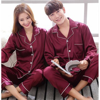 Bộ Pijama Nam Nữ, Bộ Đồ Ngủ Dài Tay Chất Liệu Vải Lụa Satin Cao Cấp THE1997