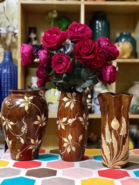 Bình lọ cắm hoa trang trí sơn giả gỗ dáng bom gốm sứ Bát Tràng (nhiều kích cỡ)