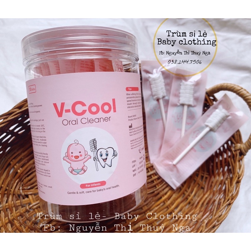 [Hộp 30 que] Gạc rơ lưỡi/tưa lưỡi Vcool