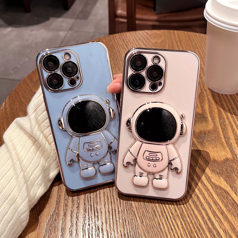 Ốp Điện Thoại Silicon Dẻo Họa Tiết Phi Hành Gia Kèm Giá Đỡ Cho iPhone XR X XS Max 7 8 6 6s Plus