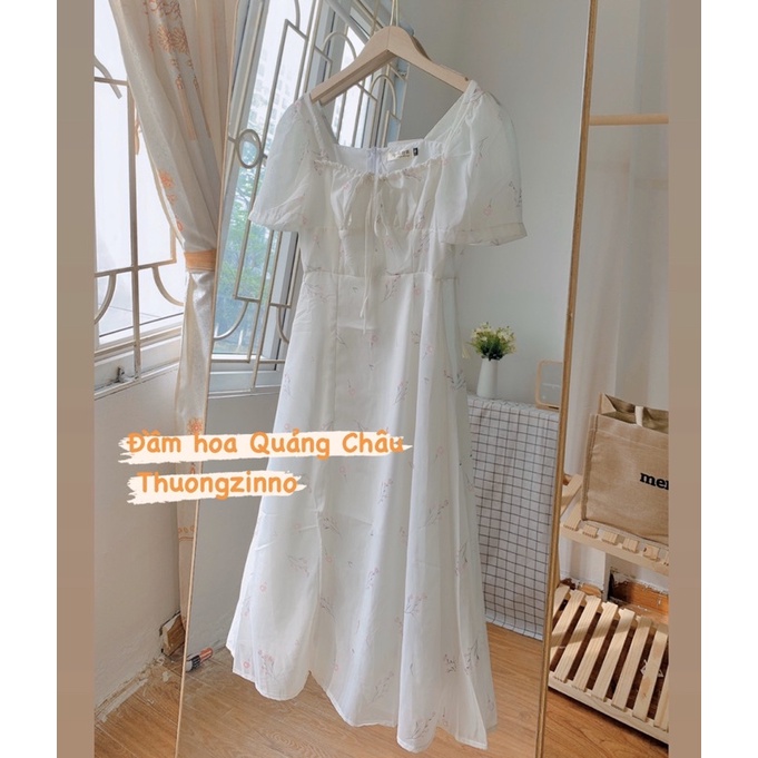 Đầm hoa nhí chun ngực điệu đà Váy hoa vintage dáng dài dự tiệc
