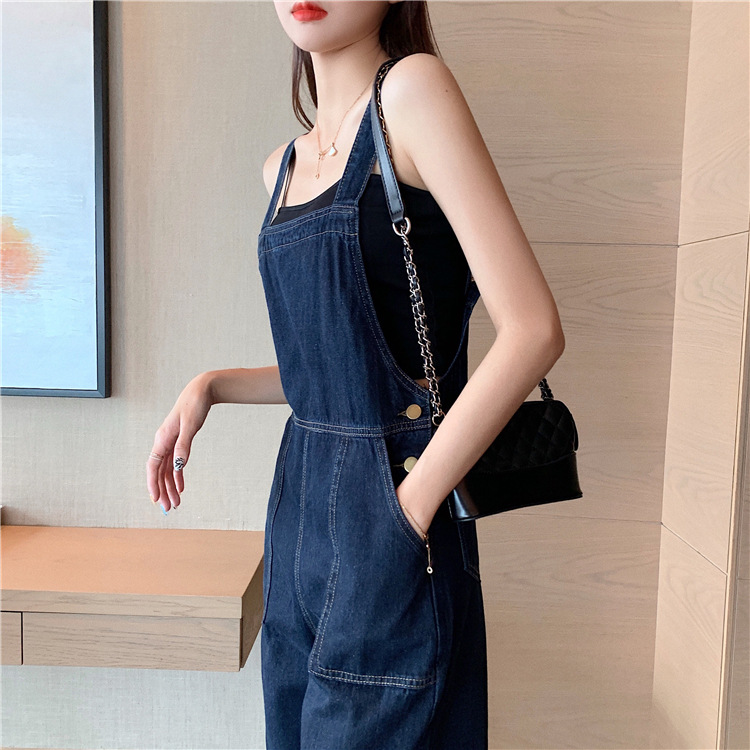Màu Đậm Yếm Denim Nữ Hàn Quốc Mùa Xuân Lỏng Lẻo Thẳng Eo Cao Mỏng Jumpsuit Hồng KôngchicQuần Rộng | BigBuy360 - bigbuy360.vn
