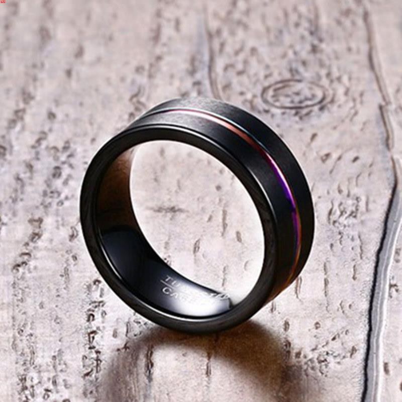 Nhẫn thép vonfram 8mm màu đen thời trang cổ điển cho nam