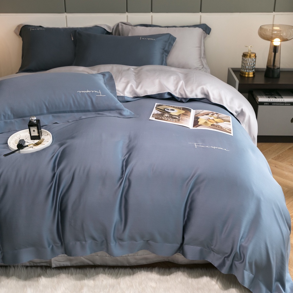 Bộ Chăn Ga Gối Lụa Tencel Cao Cấp Sang Xịn Mịn Mát Gồm Chăn Drap Gối Sét 4 Món - Nhập Khẩu Chính Hãng